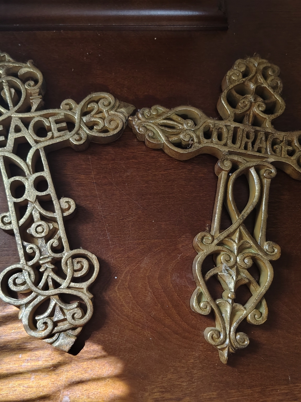 Element Gold Ornate Wall Cross Pair - 'Peace' & 'Courage'